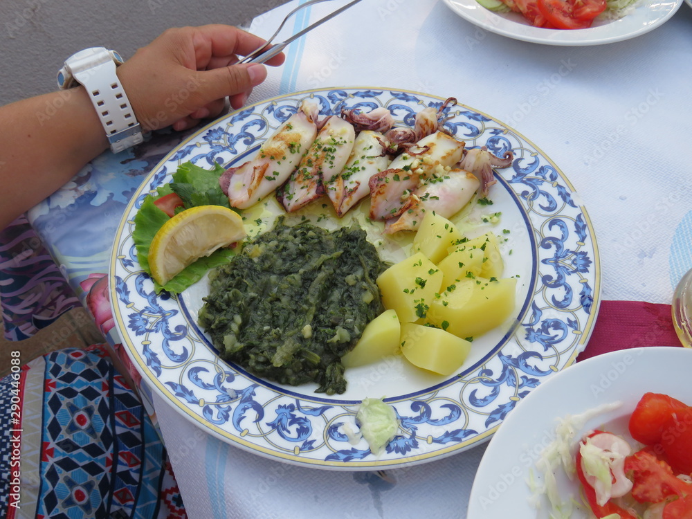 grilled squid with potatoes and chard grilled squid with potatoes and chard
