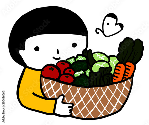 This illustration is a lot of fresh vegetables with children.