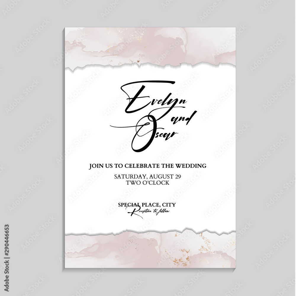 Fototapeta Tender soft rose gold design. Wedding invitation cards with Luxury gold and pink marble texture background and Abstract liquid style vector design template.