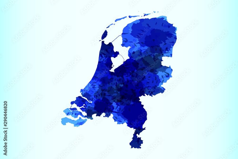 Fototapeta premium Netherlands watercolor map vector illustration of blue color on light background using paint brush in paper page