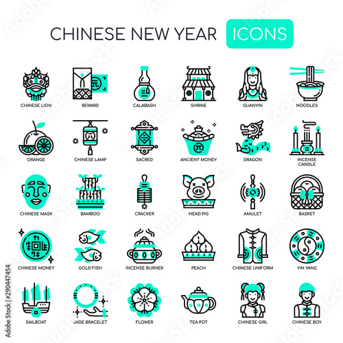 Chinese New Year , Thin Line and Pixel Perfect Icons