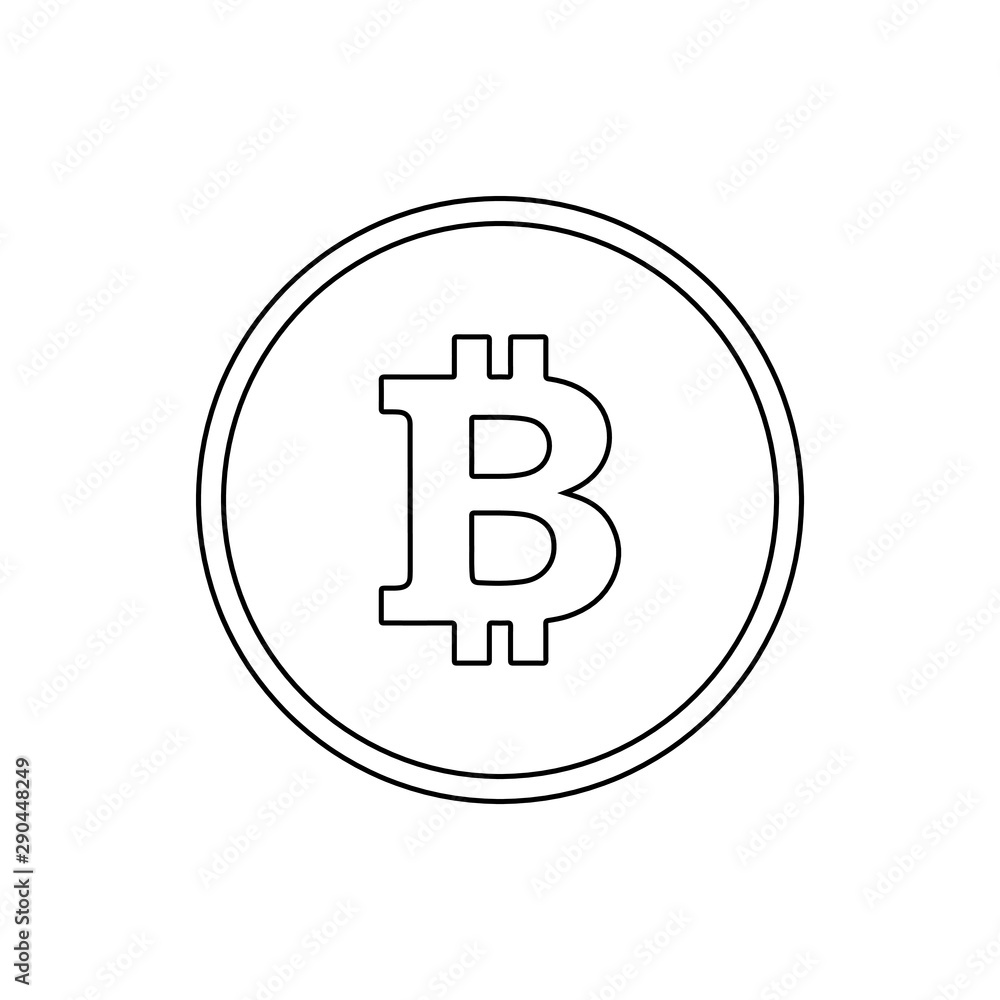 Bitcoin outline linear icon, vector sign, payment symbol, coin logo. Crypto currency, virtual electronic, internet money. Black emblem isolated on white. Cryptocurrency e-commerce concept Bitcoin outline linear icon, vector sign, payment symbol, coin logo. Crypto currency, virtual electronic, internet money. Black emblem isolated on white. Cryptocurrency e-commerce concept