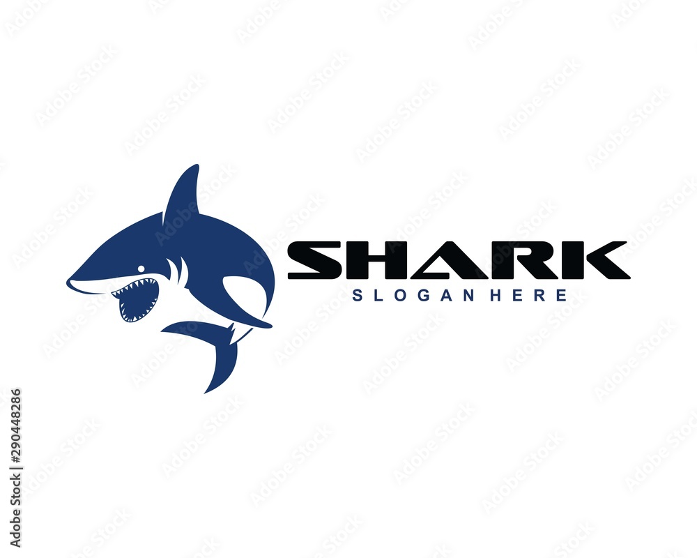 Shark logo with blue color, vector logo design template. Stock Vector
