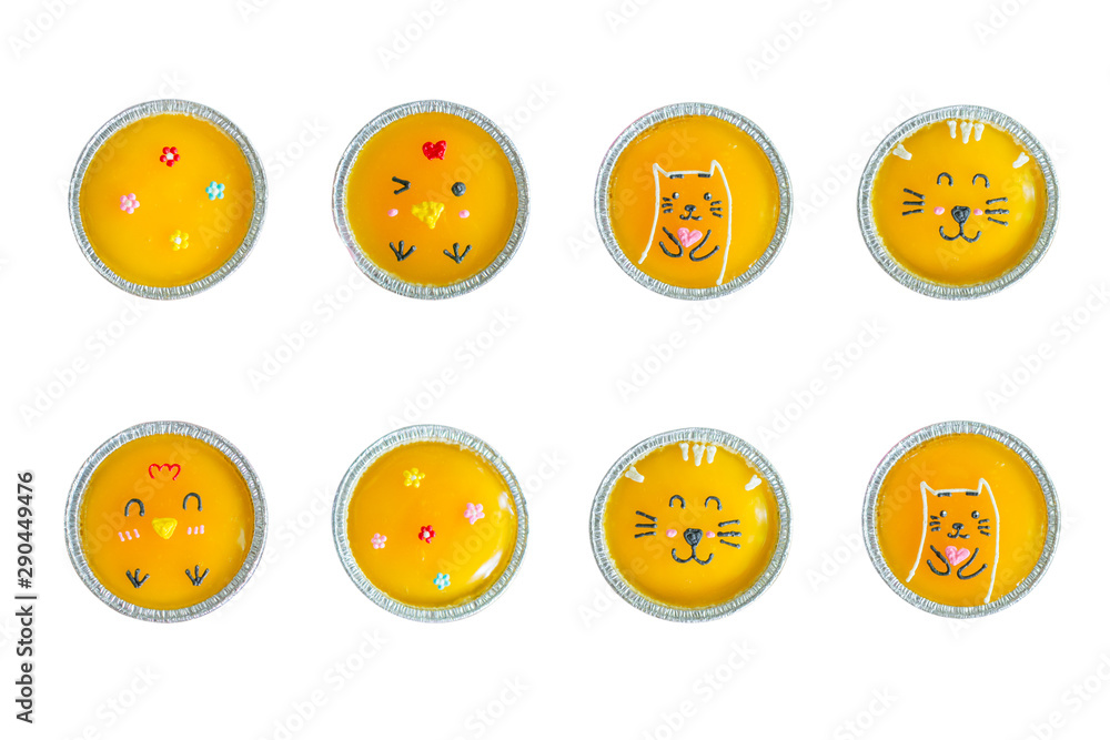 Top view minimal orange cake with butter cream in foil cup isolated on white background. Top view minimal orange cake with butter cream in foil cup isolated on white background.
