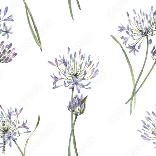 Watercolor allium vector seamless pattern