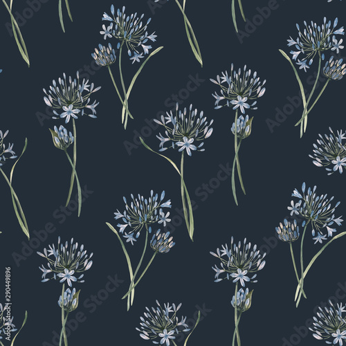 Watercolor allium vector seamless pattern