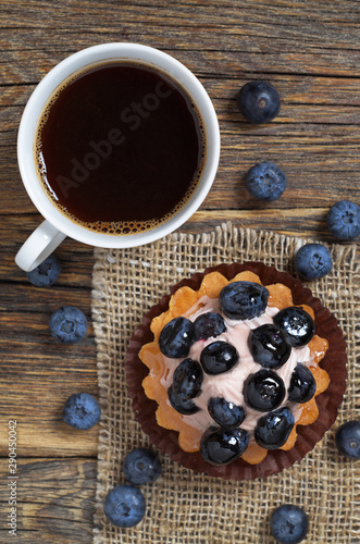 Blueberry cake with berries and coffee © Sasajo
