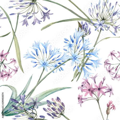 Watercolor allium vector seamless pattern