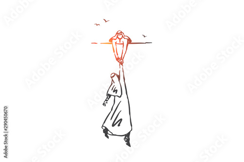 Business help, support concept sketch. Hand drawn isolated vector