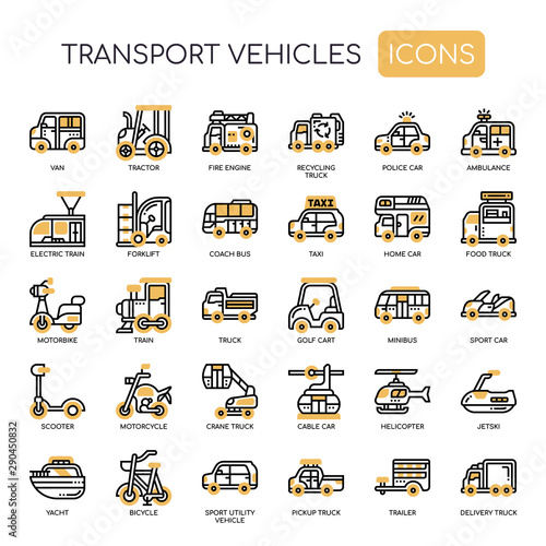 Transport Vehicles , Thin Line and Pixel Perfect Icons