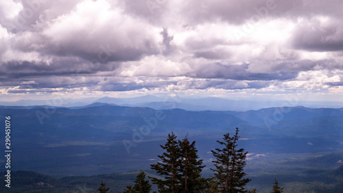 View of Mount Shasta town from sacred panther meadow, California, Usa