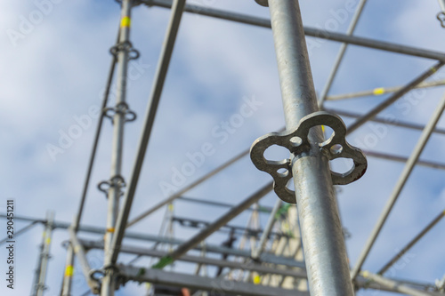 Metal girder extensive scaffolding providing platforms for stage structure support