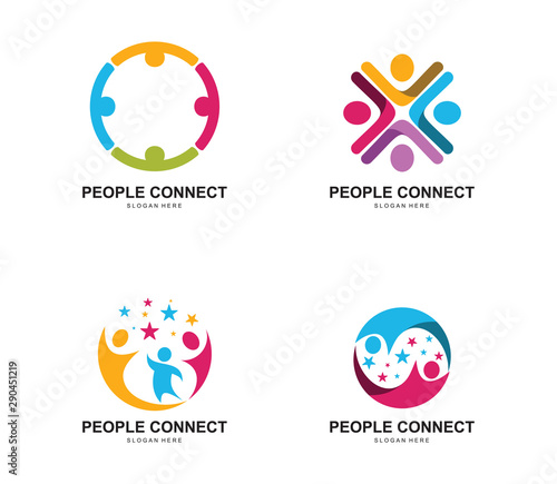 People connect logo.communication logo. family logo. Social Network Team Partners Friends logo design vector