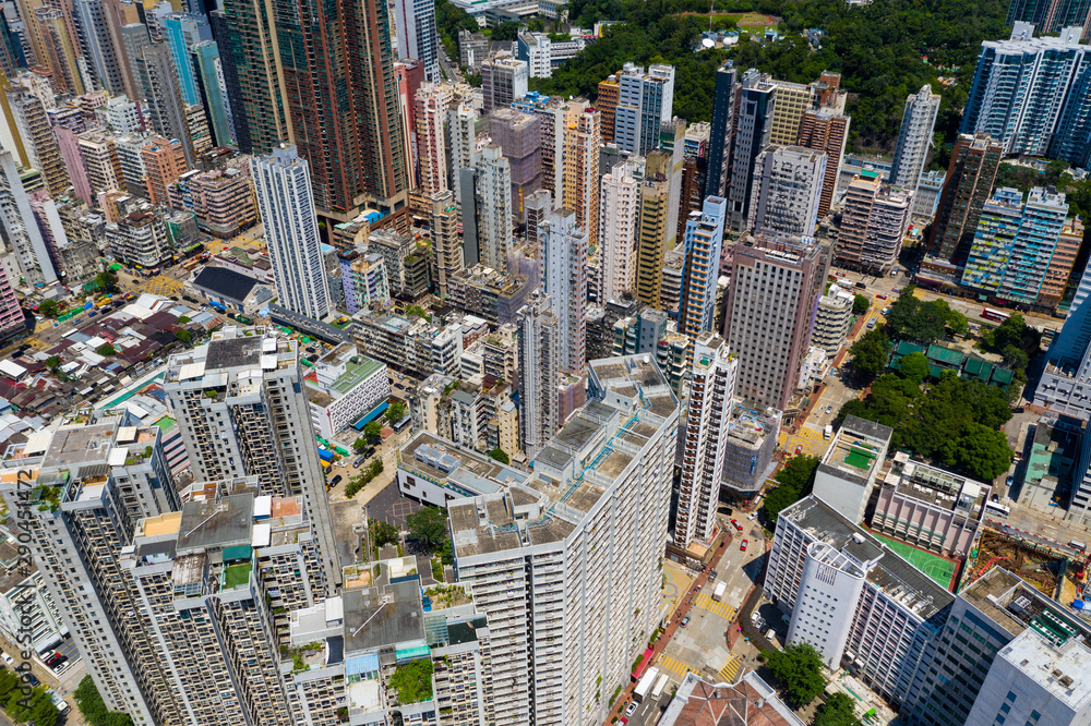 Naklejka premium Top view of Hong Kong city