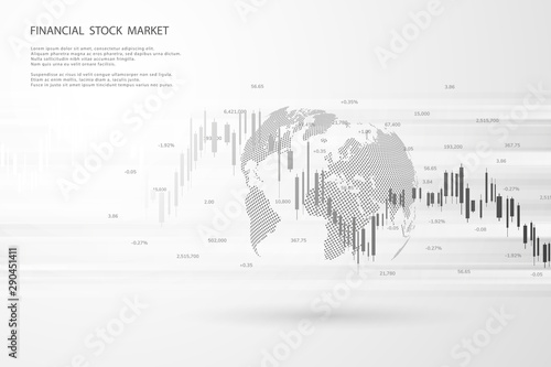 Stock market graph or forex trading chart for business and financial concepts, reports and investment on grey background.Japanese candles . Vector illustration