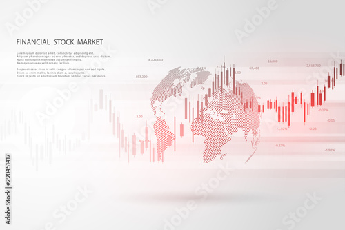 Stock market graph or forex trading chart for business and financial concepts, reports and investment on grey background.Japanese candles . Vector illustration