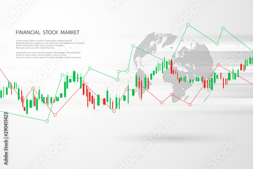 Stock market graph or forex trading chart for business and financial concepts, reports and investment on grey background.Japanese candles . Vector illustration