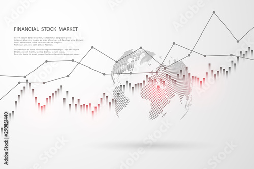 Stock market graph or forex trading chart for business and financial concepts, reports and investment on grey background.Japanese candles . Vector illustration