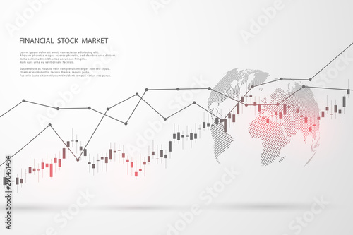 Stock market graph or forex trading chart for business and financial concepts, reports and investment on grey background.Japanese candles . Vector illustration