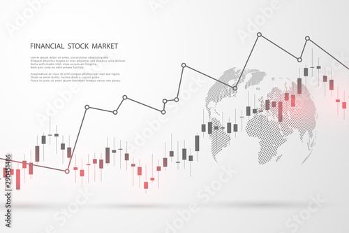 Stock market graph or forex trading chart for business and financial concepts, reports and investment on grey background.Japanese candles . Vector illustration