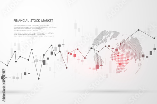 Stock market graph or forex trading chart for business and financial concepts, reports and investment on grey background.Japanese candles . Vector illustration