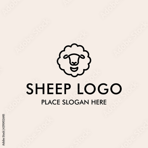 Line icon of sheep's head vector logo