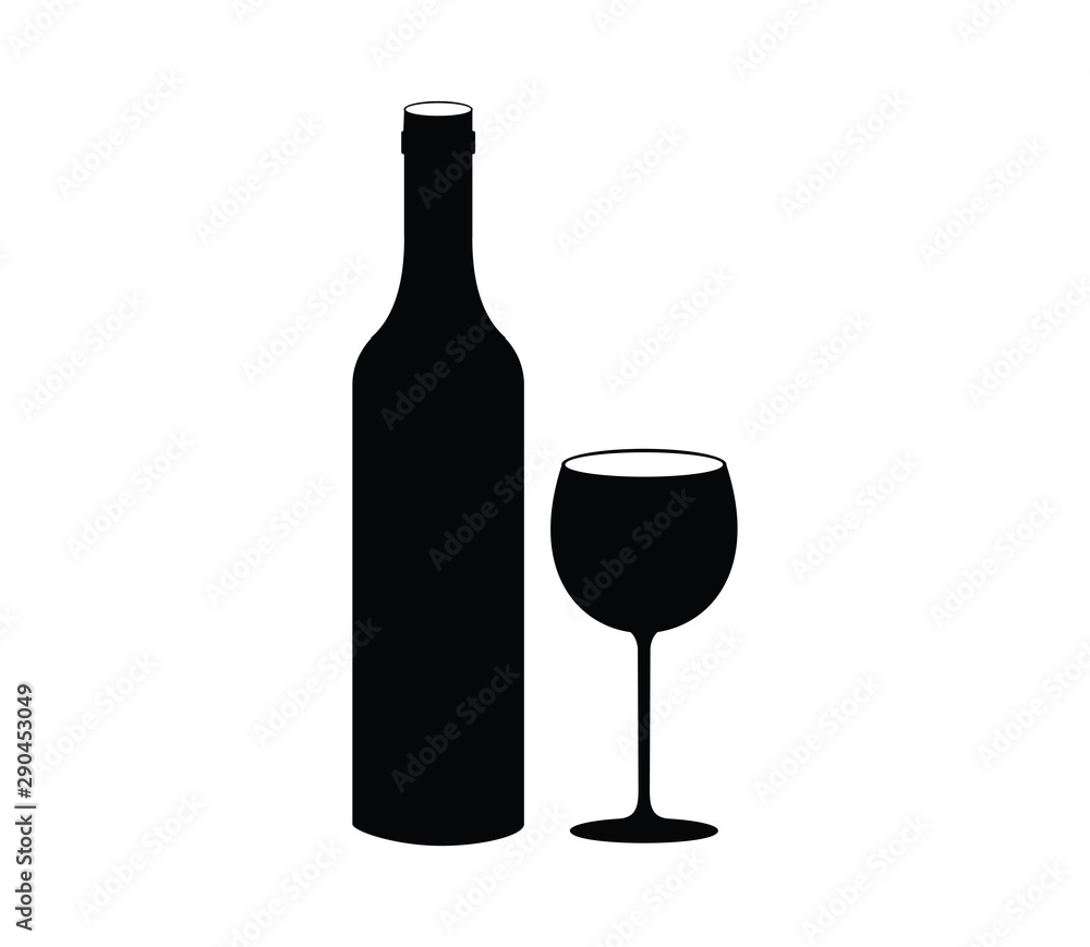 Wine bottle with wine glass icon isolated on white background. Vector illustration. Wine bottle with wine glass icon isolated on white background. Vector illustration.