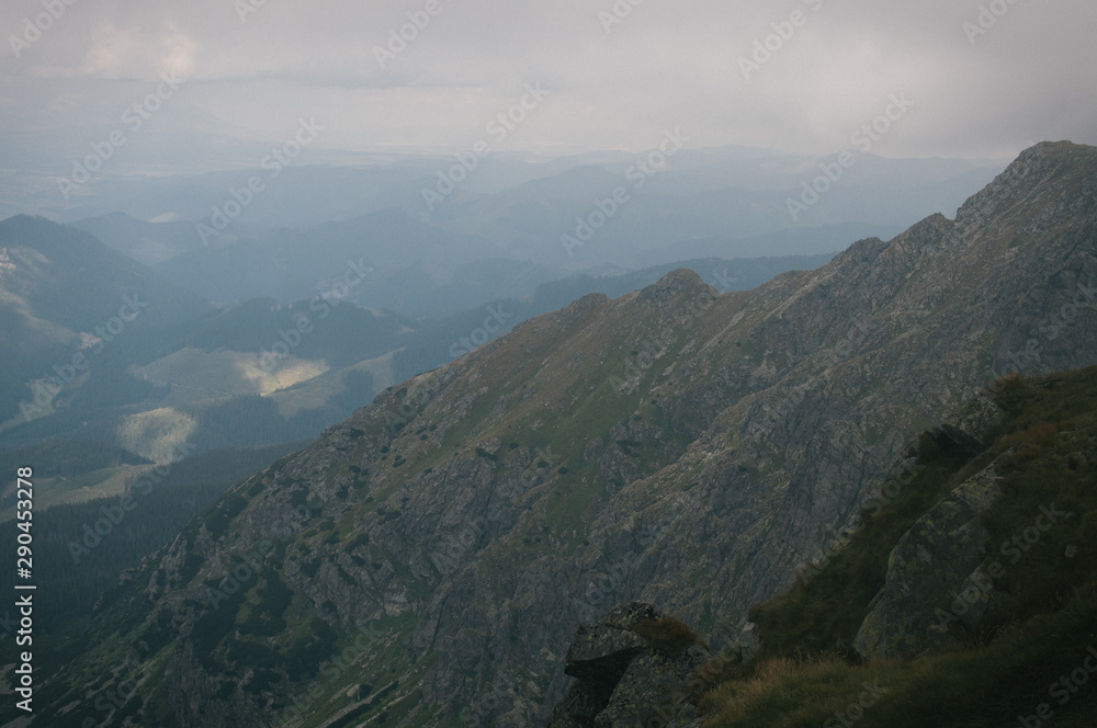 Fototapeta premium Hiking in the Low Tatra mountains in Slovakia, almost alone on the ridgeway, only majestic mountains