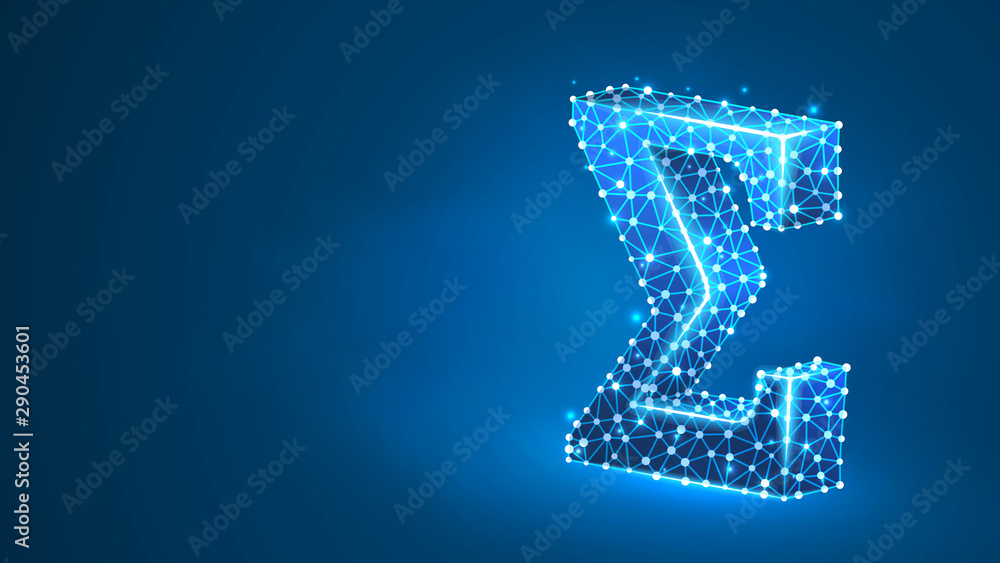 Sigma, the letter of a Greek alphabet. Greek numerals, mathematical two hundred number concept. Abstract, digital, wireframe, low poly mesh, vector blue neon 3d illustration. Triangle, line, dot Sigma, the letter of a Greek alphabet. Greek numerals, mathematical two hundred number concept. Abstract, digital, wireframe, low poly mesh, vector blue neon 3d illustration. Triangle, line, dot