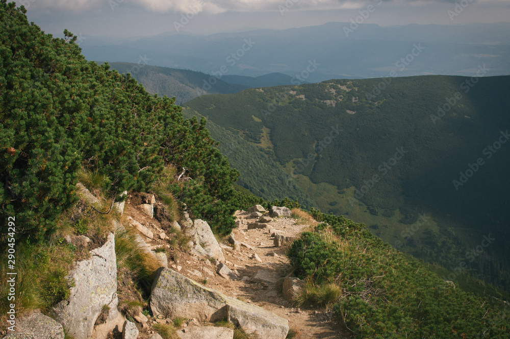 Fototapeta premium Hiking in the Low Tatra mountains in Slovakia, almost alone on the ridgeway, only majestic mountains