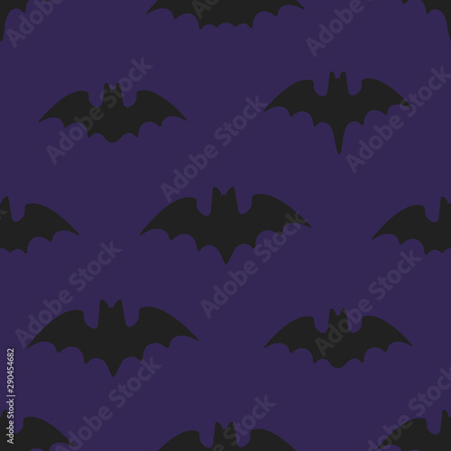Seamless halloween pattern with animals bats flat style design vector illustration isolated on dark background. Holidays spooky symbols flies in the sky.