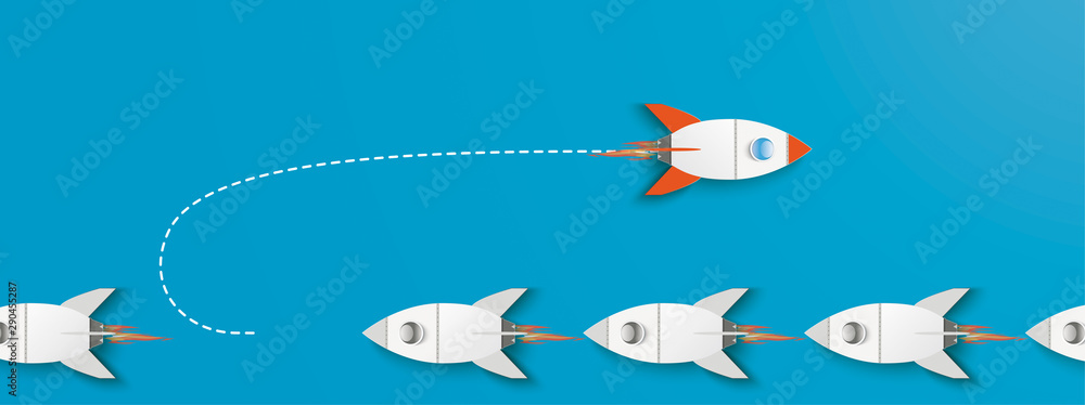Turnaround Rocket Innovative Startup Blue Header - obrazy, fototapety, plakaty 