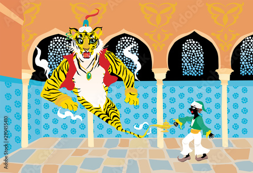 The Tiger of the Genie Popping Out From the Magic Lamp. photo