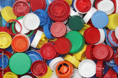 Plastic bottle caps collected for recycling
