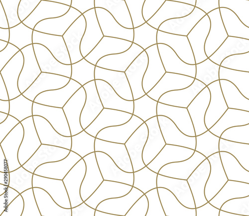 Seamless pattern with abstract geometric line texture, gold on white background. Light modern simple wallpaper, bright tile backdrop, monochrome graphic element