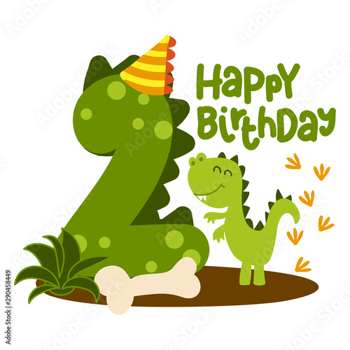 Happy 2st Birthday - Cute dinosaur alphabet doodle. Hand drawn vector cartoon set for kids. Good for textiles, clothes, bday gifts. photo