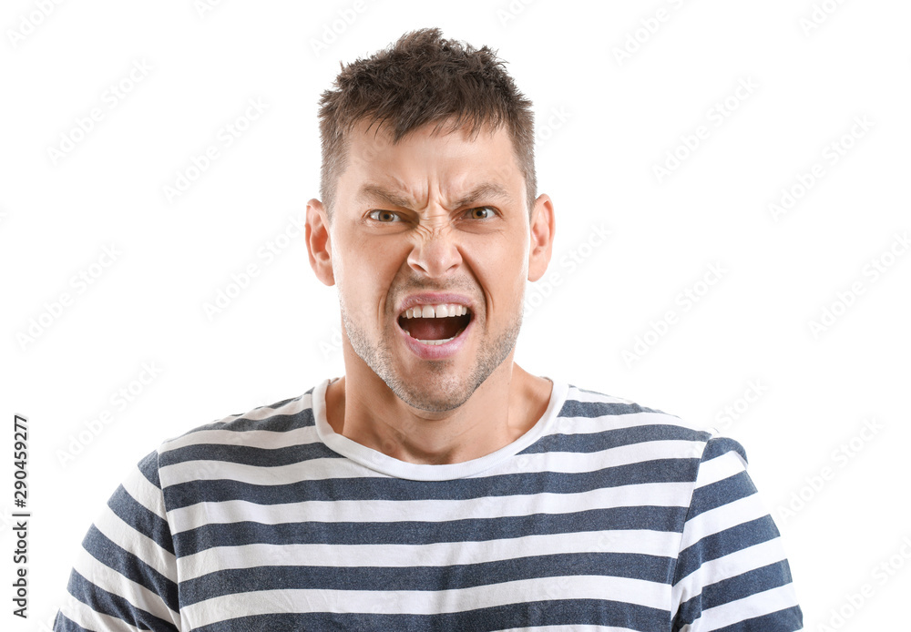 Obraz premium Portrait of angry man on white background