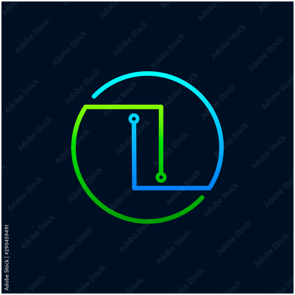 Letter I mono line logo with element chip, Connect concept , Circle shape symbol, green and blue color, Technology and digital abstract dot connection - vector Letter I mono line logo with element chip, Connect concept , Circle shape symbol, green and blue color, Technology and digital abstract dot connection - vector