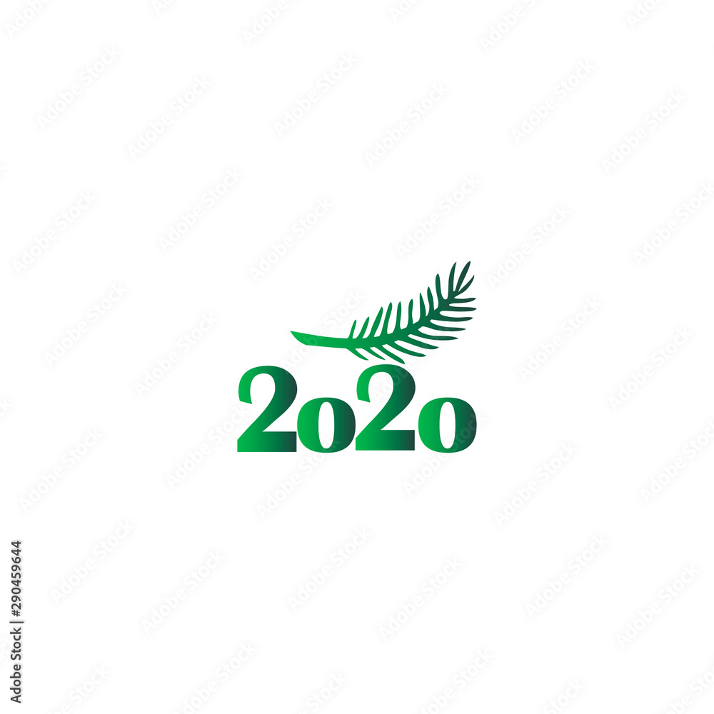 Flat design vector new year 2020 icon and fir twig - green gradient design Flat design vector new year 2020 icon and fir twig - green gradient design
