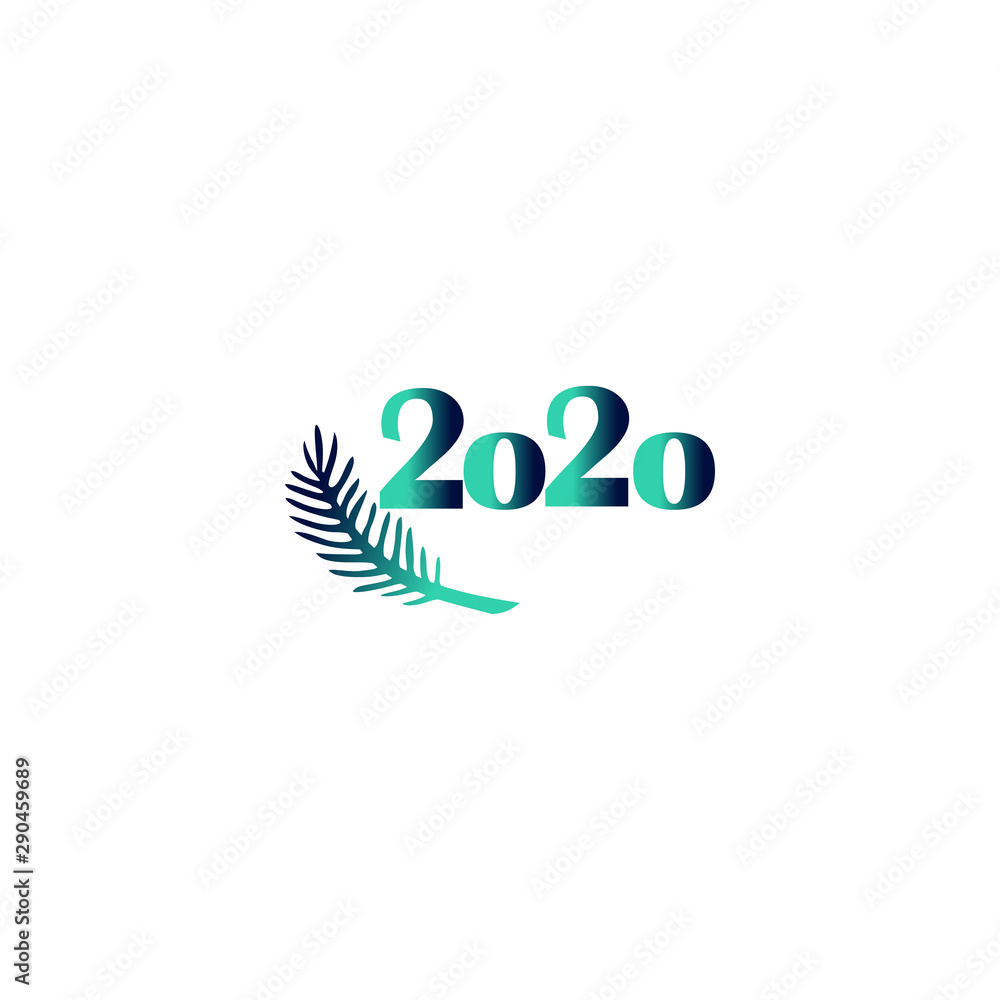Flat design vector new year 2020 icon and fir branch - stylish new year gradient logo