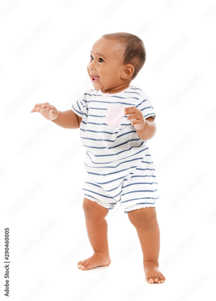 Cute African-American baby on white background Cute African-American baby on white background