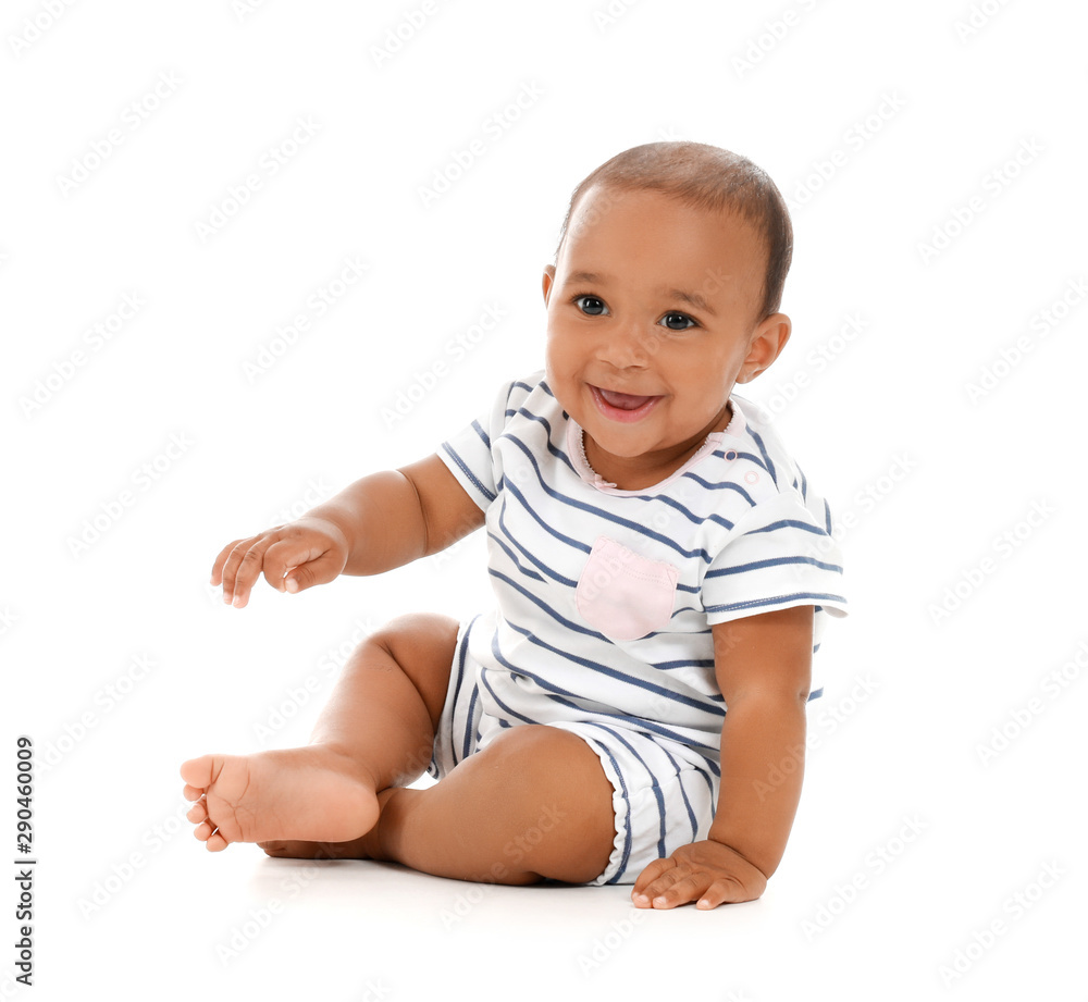 Cute African-American baby on white background Cute African-American baby on white background