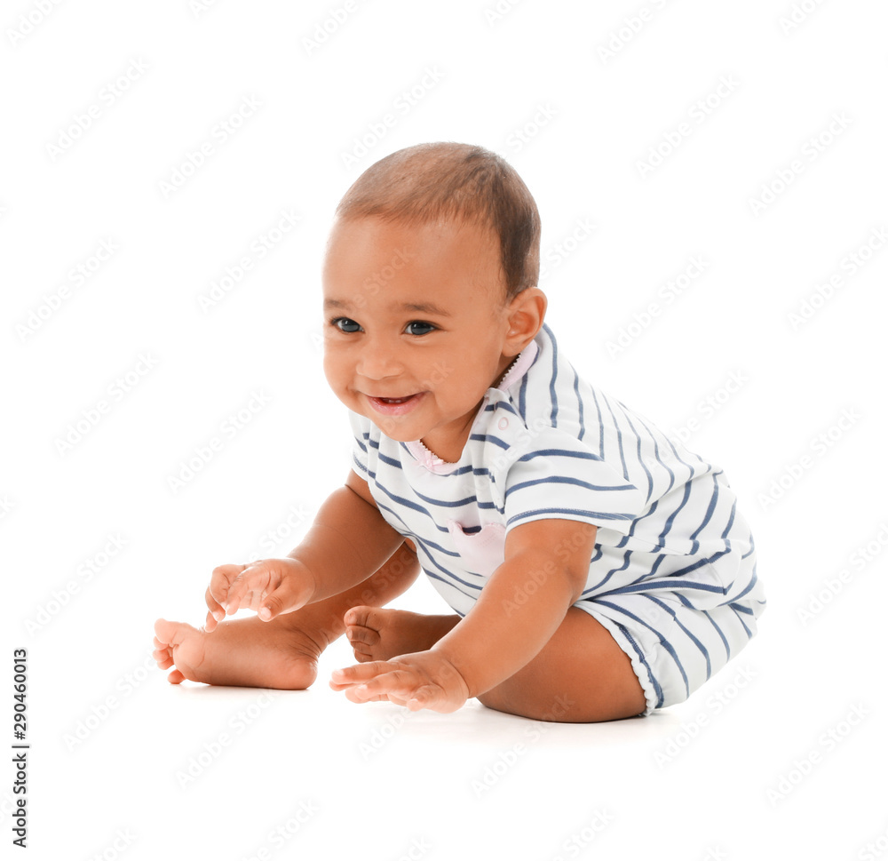 Cute African-American baby on white background Cute African-American baby on white background