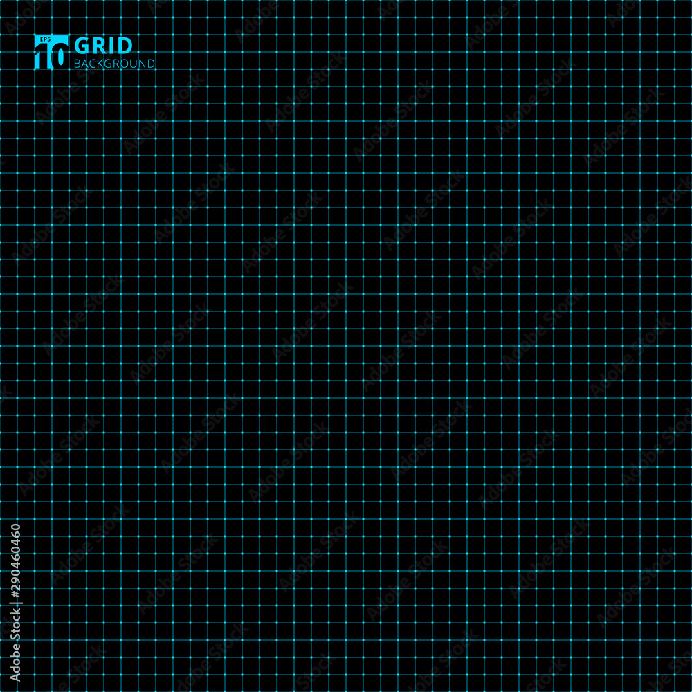 Blue grid seamless on black background. Graph paper square pattern lines. Blue grid seamless on black background. Graph paper square pattern lines.