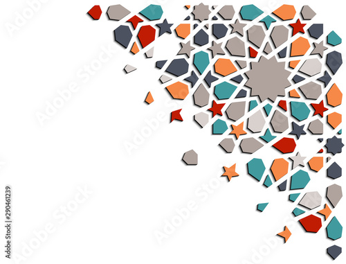 Arabesque 3d isometric color geometric vector pattern for background, card, banner. Arabic geometric creative design.