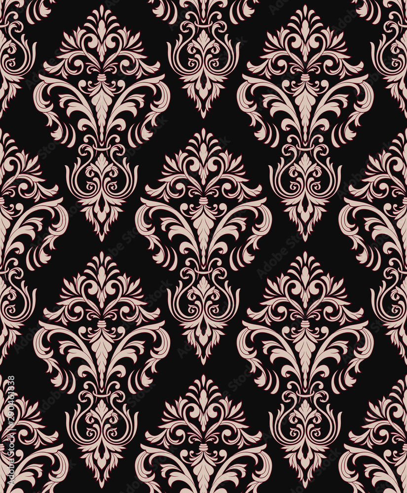 Vector damask seamless pattern background. Classical luxury old fashioned damask ornament, royal victorian seamless texture for wallpapers, textile, wrapping. Exquisite floral baroque template.