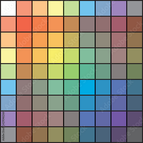 Polychrome Multicolor Spectral Versicolor Rainbow Grid of 9x9 segments. The spectral harmonic colorful palette of the painter.