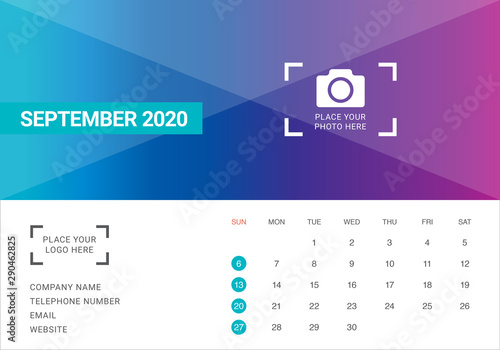 September 2020 desk calendar vector illustration