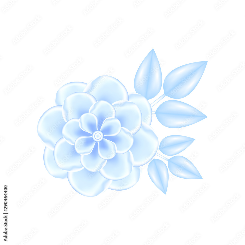 Fototapeta premium Blue fantasy flower in vector. Realistic 3D illustration. Delicate, pastel colors are suitable for wedding and children s design. Paper blue Sakura in 3d illustration