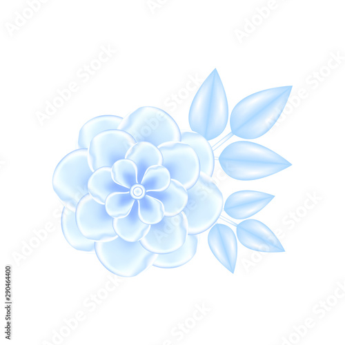 Blue fantasy flower in vector. Realistic 3D illustration. Delicate  pastel colors are suitable for wedding and children s design. Paper blue Sakura in 3d illustration